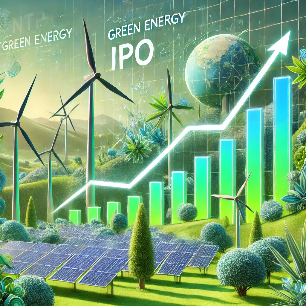 a green energy graph with windmills and solar panels